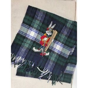 Vintage ACME Warner Bros Bugs Bunny Scarf 90s Plaid  Green